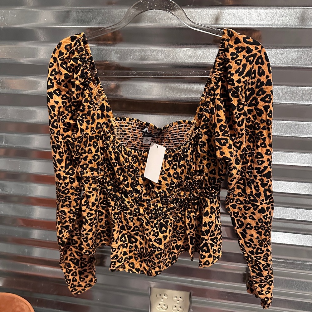 Urban outfitters Leopard Print Smocked Top size medium